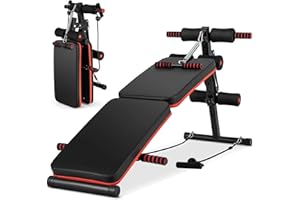 Goplus 7 in 1 Sit up Bench, Foldable Decline Incline Bench w/4 Position Adjustable Height & 2 Elastic Ropes for Strength Trai