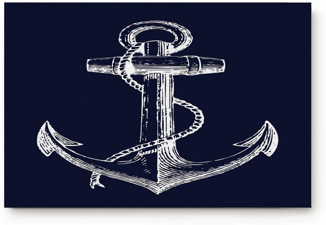 Home Bathroom Bath Shower Bedroom Mat Toilet Floor Door Mat Rug Carpet Pad Doormat(20 x30.5inch)(Custom Nautical Navy Blue Anchor