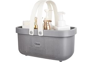 JiatuA Plastic Storage Basket with Handle Portable Shower Caddy Tote Organizer Basket Bin for Bathroom Kitchen Dorm Room Bedroom, Gray