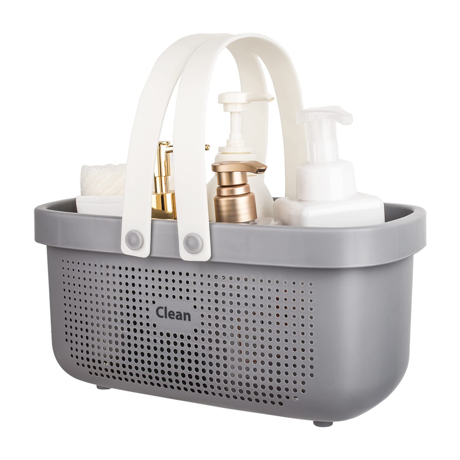 Photo 1 of JiatuA Plastic Storage Basket with Handle Portable Shower Caddy Tote Organizer Basket Bin for Bathroom Kitchen Dorm Room Bedroom, Gray
