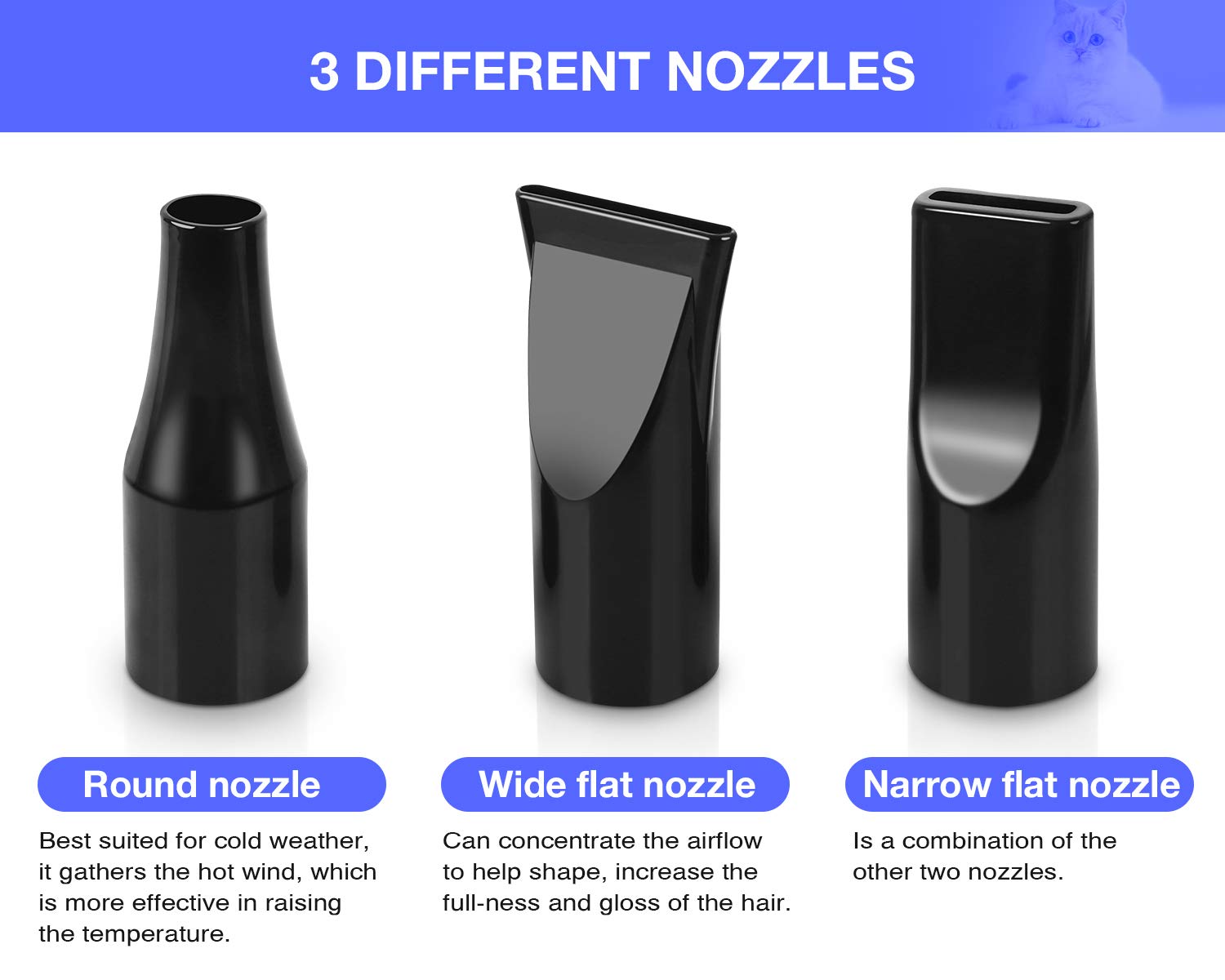 Pecute Professionale Essiccatore per Toelettatura per Cani Gatti, Asciugacapelli per Cani, velocità di Vento Regolabile, Soffiatore con 3 Ugelli, 2800 W, 60 Db Ultra Silenzioso