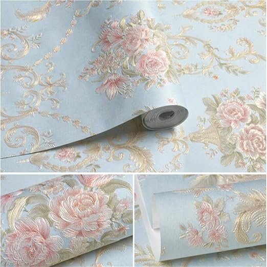 Papel pintado autoadhesivo, 53 x 300 cm, diseño de flores en relieve