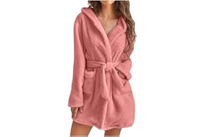 HUILAIBAZO Womens Fuzzy Robe Mid Length Bathrobe Belted Soft Bath Robes Plush Kimono Robe with Pockets Fall Winter Spa Robes