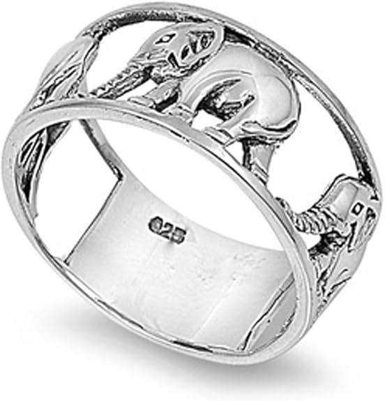 Sterling Silver Women's Elephant Ring Wholesale 925 Wide Band 10mm Size