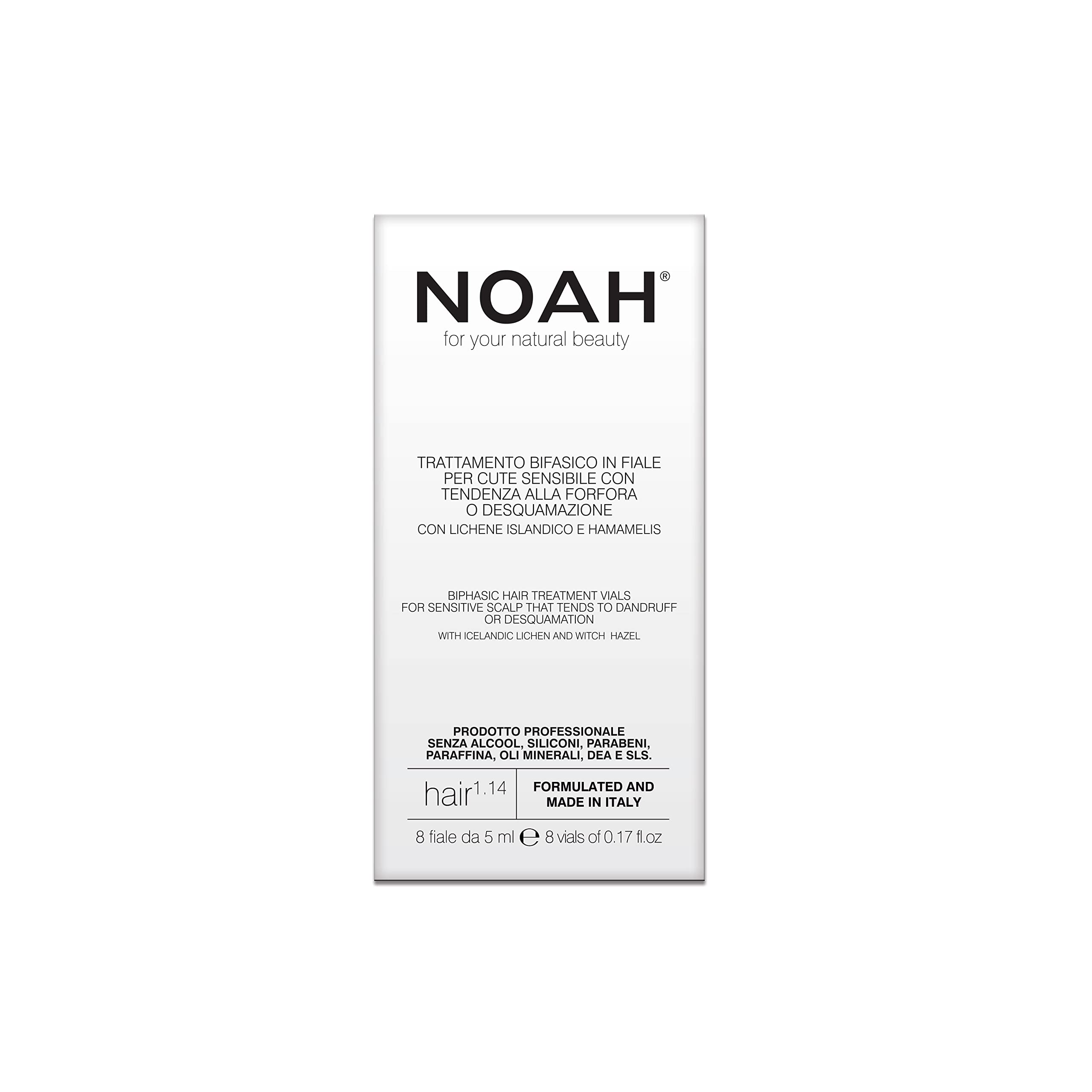 Noah Natural Biphasic Hair 1.14 Treatment Vials Serum with Icelandic Lichen and Witch Hazel for Sensitive Scalp and Dandruff, Soothing, Purifying, Vegan, Plant-Based Formula, 8 Vials of 5ml