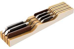 Knife Drawer Organizer, Bamboo Wood Knife Holder, White Knife Block Fit for 7 Knives