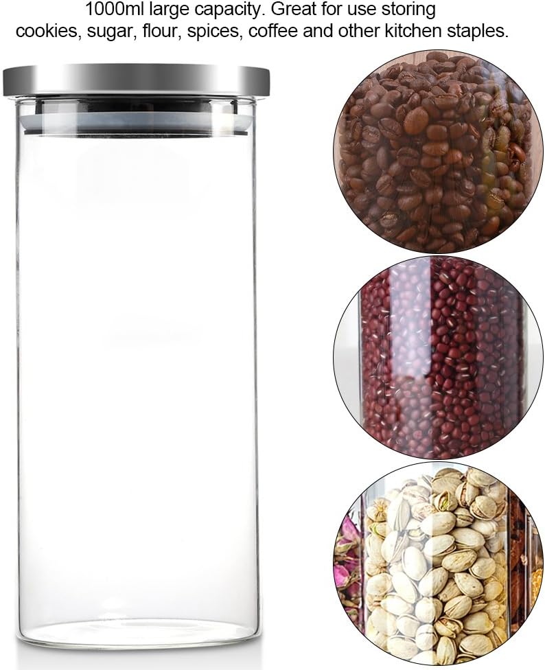 Topiky Coffee Bean Storage Tank,Portable Delicate Stainless Steel Lid Glass Sealed Tank Food Container,1000ml Large Capacity Glass Storage Jar for Coffee Beans,Kitchen Supply(1000ML) - Image 4