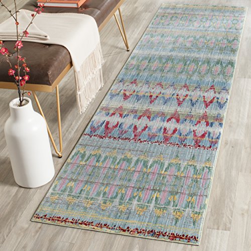 Safavieh Valencia Collection VAL220L Blue and Multi Distressed Bohemian Silky Polyester Runner Rug (2'3 x 8')