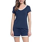 Joyaria Womens Short Sleeve Pajamas bamboo viscose Pj Shorts Set Soft Lightweight Cooling Sleepwear