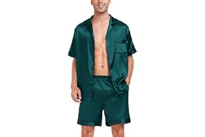 SWOMOG Men Silk Satin Pajamas Sets Short Sleeve Sleepwear Button-Down PJs Sets Two-Pieces Loungewear with Pockets