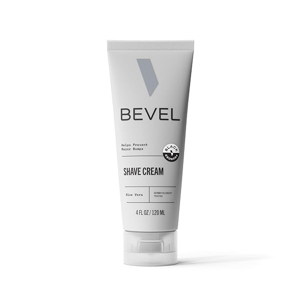 BEVEL SHAVING CREAM FOR MEN, MOISTURIZING SHAVE CREAM WITH ALOE VERA AND VITAMIN E TO SOOTHE SKIN AND PREVENT RAZOR BUMPS, 4 FL OZ (PACKAGING MAY VARY)