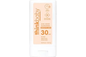 Thinkbaby SPF 30 Kids Sunscreen Stick for Sensitive Skin, 0.64 oz, Baby Sunscreen with Non-Nano Zinc Oxide 24%, Broad Spectrum UVA/UVB Protection, 80-Minute Water Resistant, Reef Friendly SPF Stick