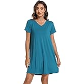 GYS Bamboo Viscose Women's Nightgowns Classic Short Sleeve V Neck Sleep Dress