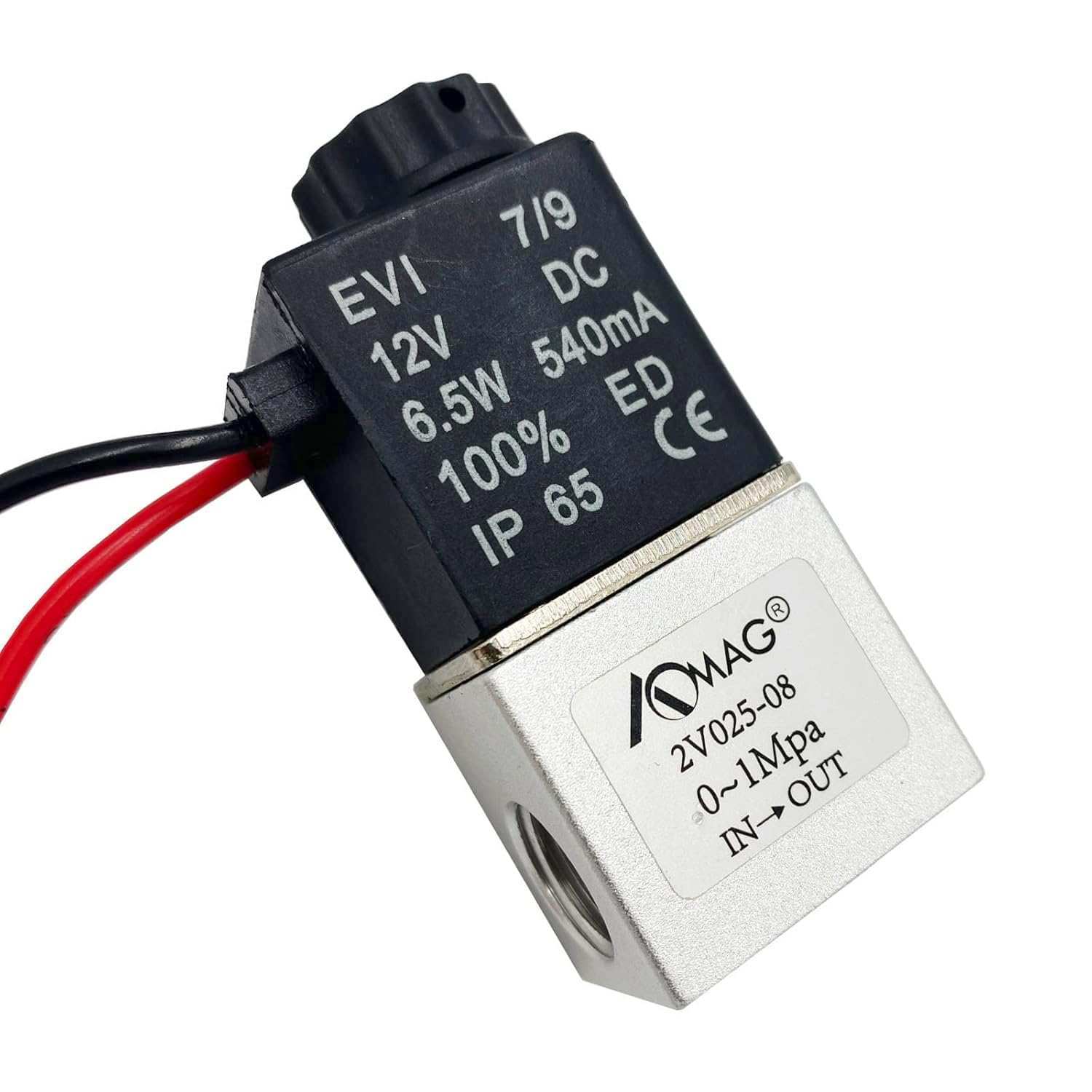 AOMAG® 1/4 inch DC 12V 2 Way Normally Closed Pneumatic Aluminum Electric Solenoid Air Valve