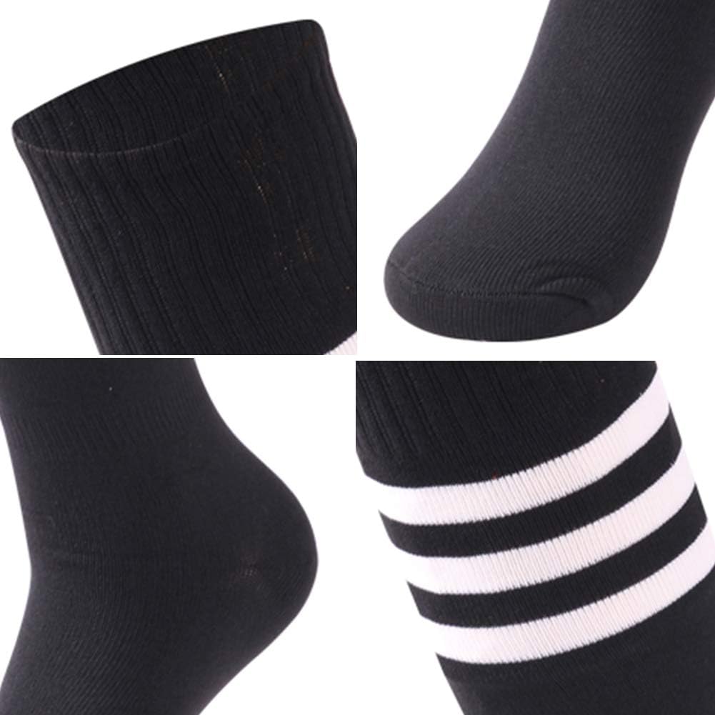saounisi Unisex Volleyball Socks,10 Pairs Knee High Socks White Stripe Football Soccer Team Sports Tube Long Cheering Squad Socks Size 9-13 Black: Clothing
