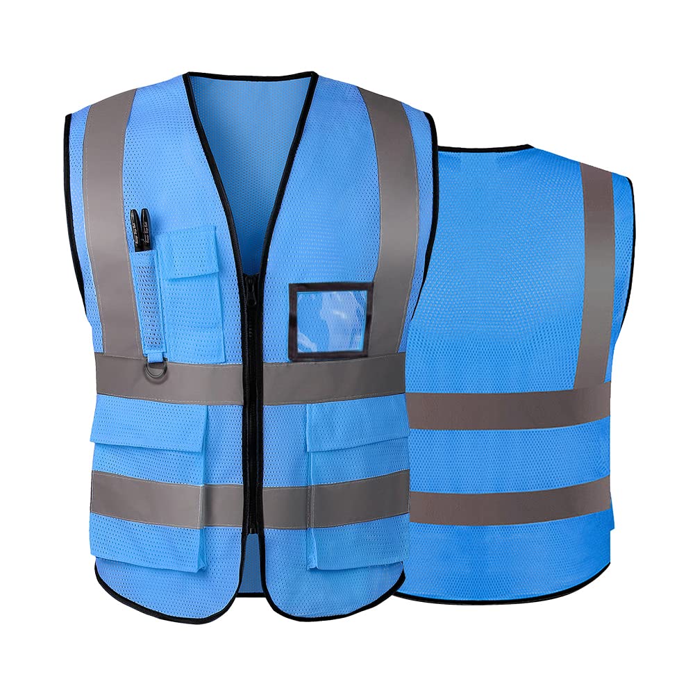 AKEIVN Hi Vis Vests for Women Men High Visibility Reflective Safety Security Vest with Pockets Zipper Front Meets ANSI/ISEA Standards（2X-Large,Blue(mesh)), XXL (AKEIVN)