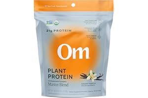 OM MUSHROOM SUPERFOOD Master Blend Vegan Protein – Creamy Vanilla Plant Protein with 10 Mushrooms, Ashwagandha, BCAAs & B12 – Energy, Recovery & Immune Support – 1.2 lb (16 Servings)