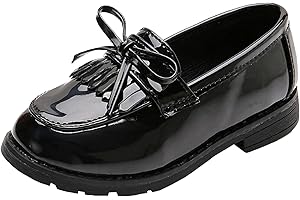 WUIWUIYU Girls Patent Leather Slip-On Penny Loafers Flats Bow Tassel Oxfords Moccasins Preppy Style Shoes