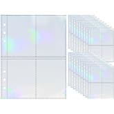 A5 Photocard Sleeves 20pcs Sheet Protectors 2.5'' x 3.7'' 4 Pocket Picture Card Insets Laser Clear PP Photo Album Refill Pages for 6 Ring Binder (Laser, A5-4Pocket)