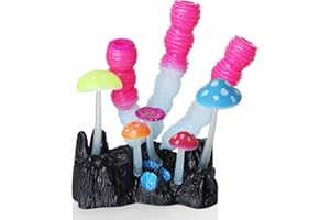 Emotionlite Aquarium Plants, Artificial Fish Tank Resin Decorations Decor Pink Mushroom 1 Pack