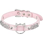 ADEMISHIA Black O-ring Choker Collar For Women, Pink Vegan Leather Choker Necklace Jewelry with Cat-shaped Ring and Rhinestone Letters