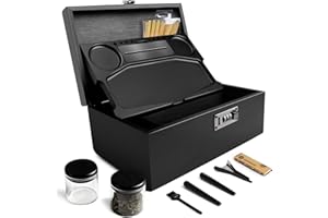 SafeDelux Extra Large Bamboo Stash Box with Combination Lock, Smell Proof Tube & Jar, Storage Containers with Brush & Tray, Great Home Decor & Father’s Day Gift