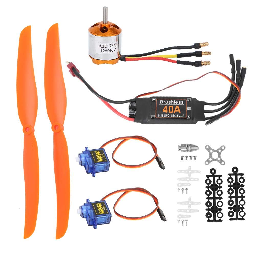 RC Brushless Motor, 1250KV Brushless Motor 40A ESC SG90 9G Micro Servo 8060 Propeller Upgrade Replacement Compatible with RC Plane(1250KV Motor + 40A ESC + 9G Servo+ 8060 Propeller)