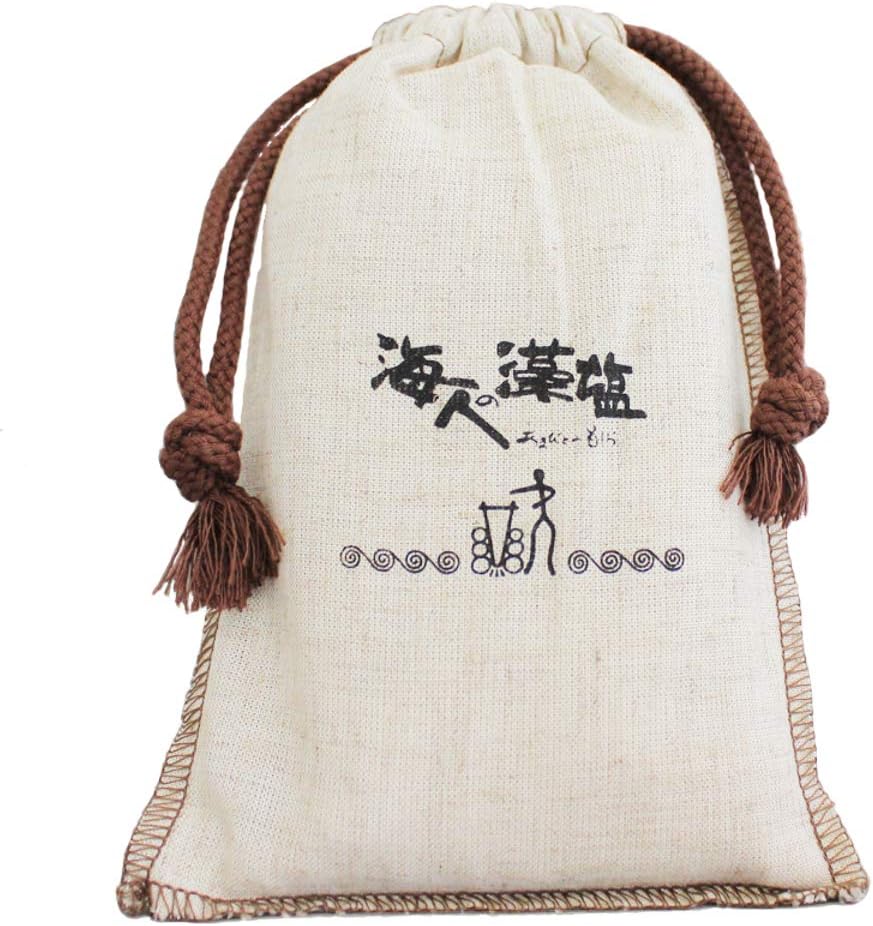 Amabito no Moshio 300g (in cloth bag) with YUMERIA Original Storage Container and Spoon Set, Hondawara, Seaweed Salt, Made in Japan (300g)