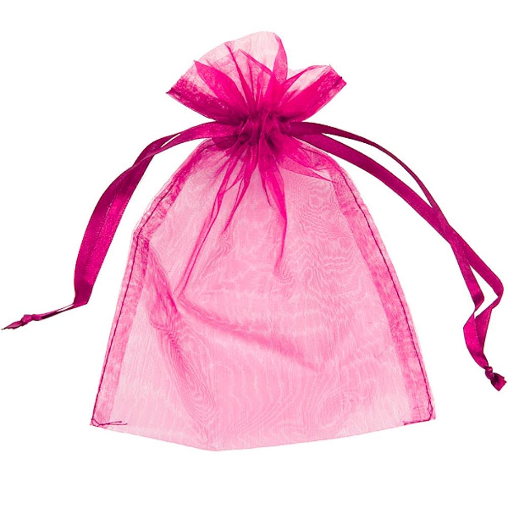 50 Organza Bags Wedding Favours Party Jewellery Pouches Mesh Drawstring Gift Wrap (7cm x 9cm, Hot Pink)