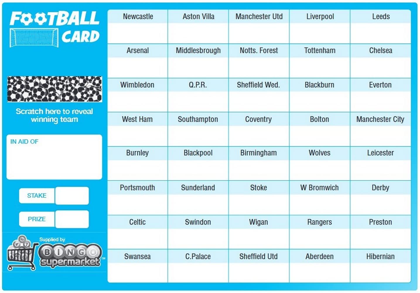 Bingosupermarket Football Fundraising Scratch Cards (40 Team) A5 Size 10 Pack