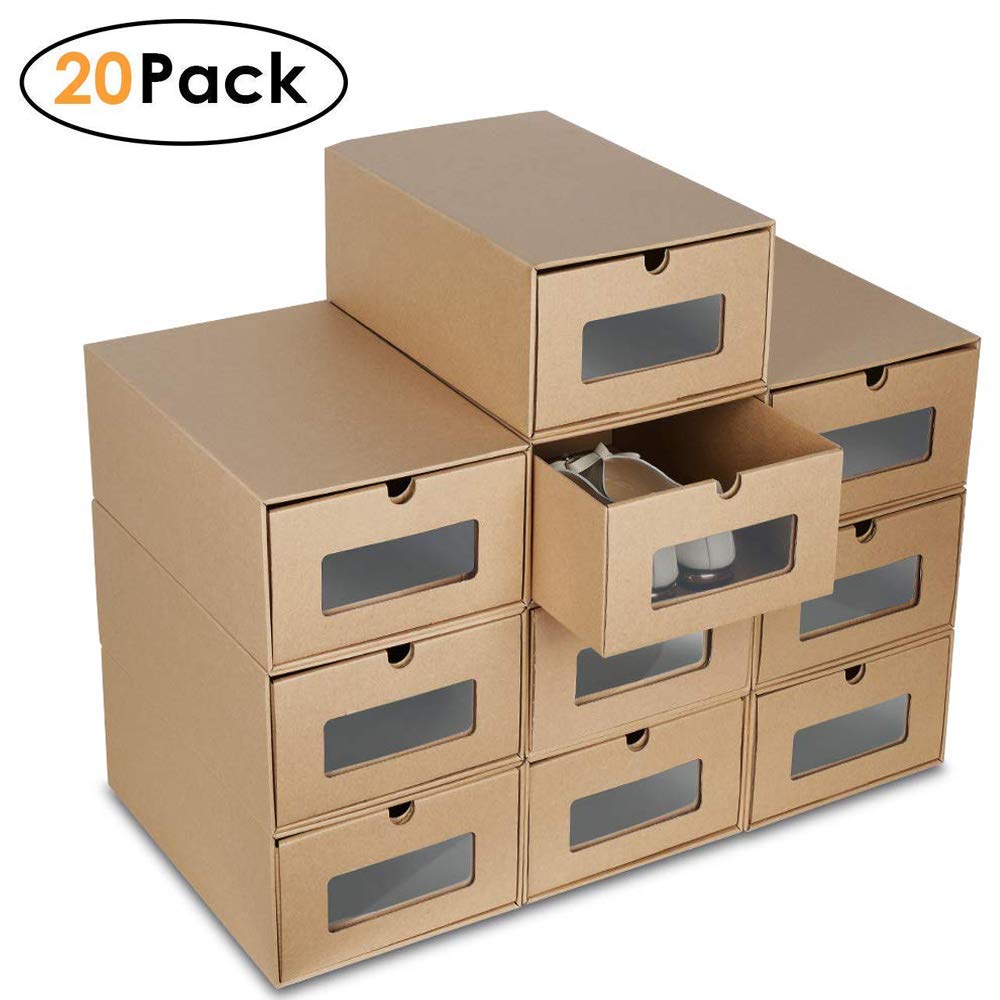 Blackpoolaluk 20pcs Shoe Boxes Drawer Type Stackable Shoe Storage