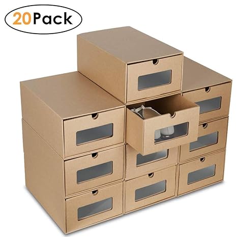 Blackpoolaluk 20pcs Shoe Boxes Drawer Type Stackable Shoe Storage