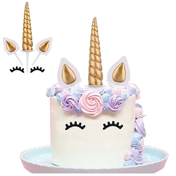 Cake Toppers Unicorn Birthday Cake Topper Multicolour Horn Ears Eyelash Party Decoration Home Furniture Diy