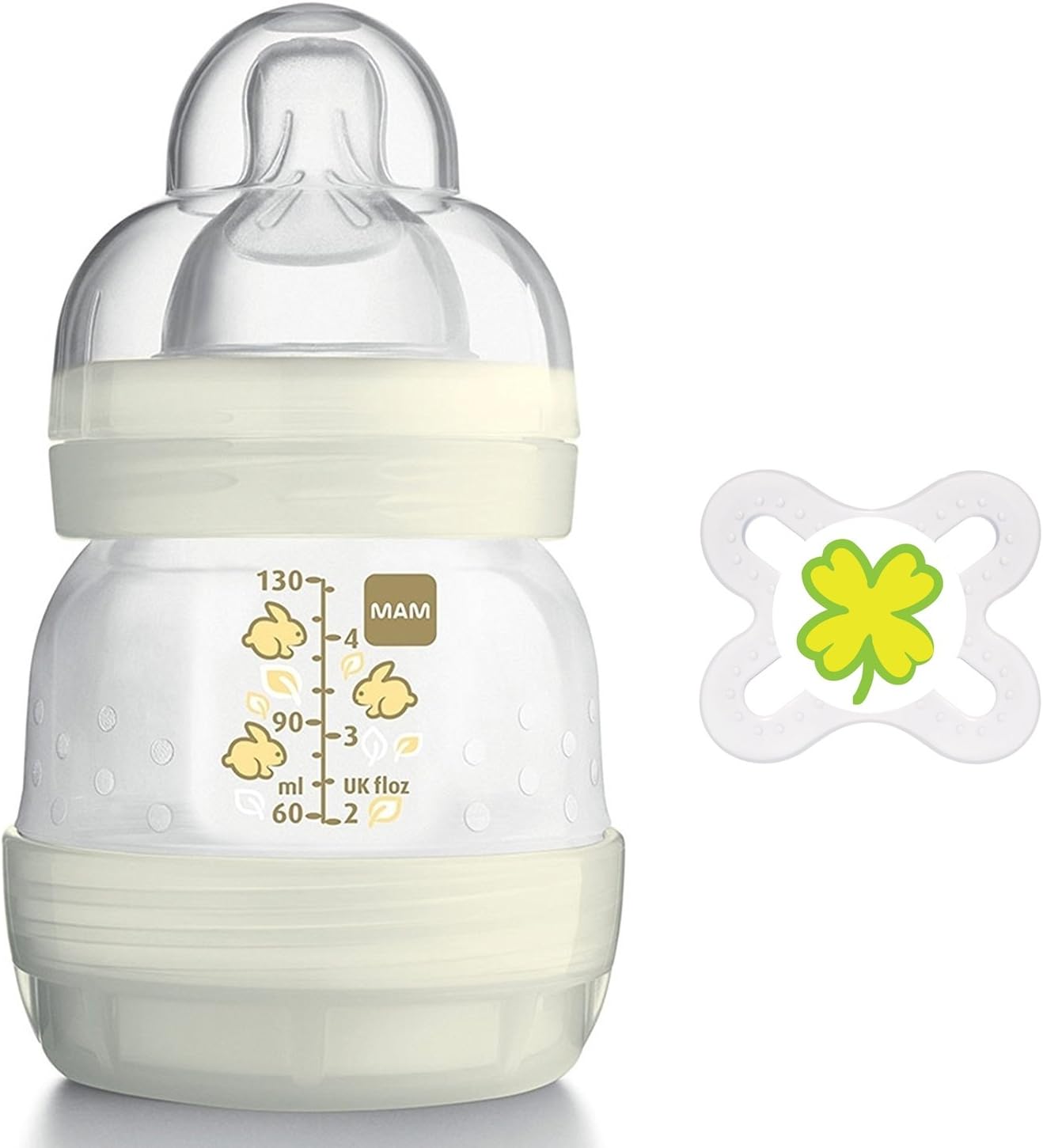 MAM Anti Colic Bottle 130 ml Plus MAM Dummy Start 02 Months Ivory