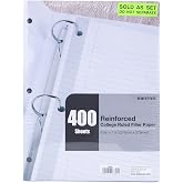 Mintra Reinforced Filler Paper (400 Sheets (4pk of 100), College Ruled)