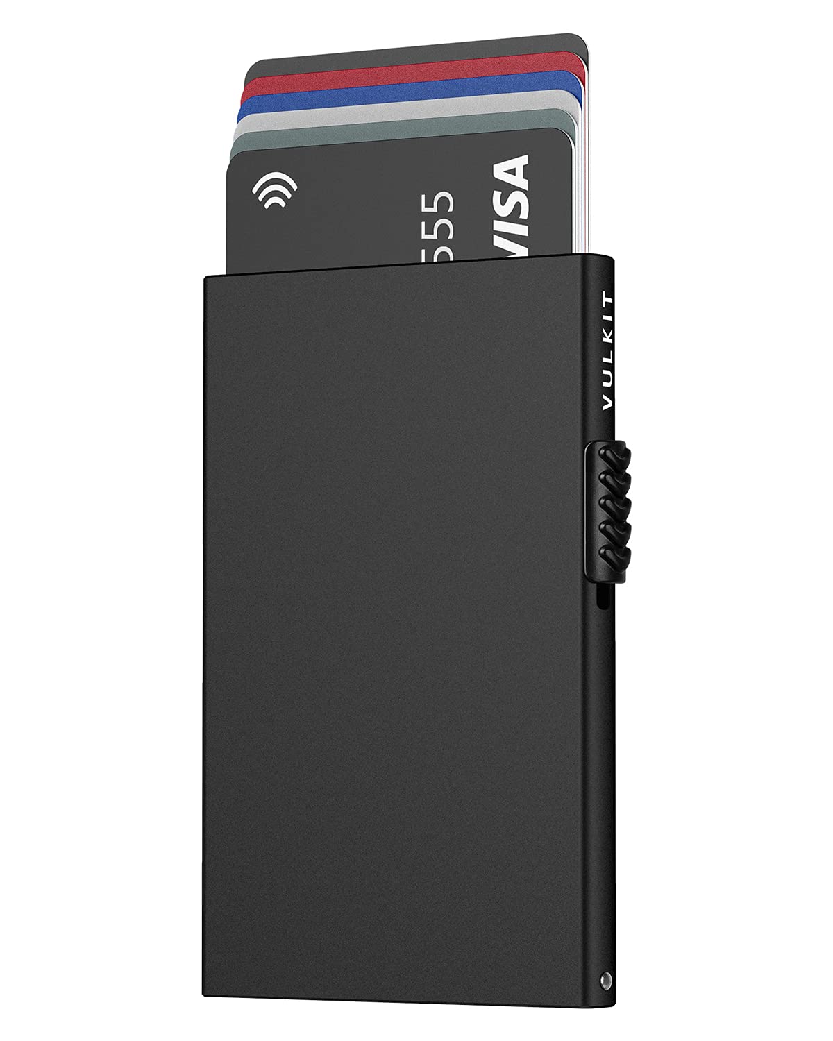 VULKIT Credit Card Holder for Men or Women Aluminium Credit Card Holder RFID Blocking Pop Up Card Wallet Minimalist Slim Port Card, Black, Taille Unique, Minimalist