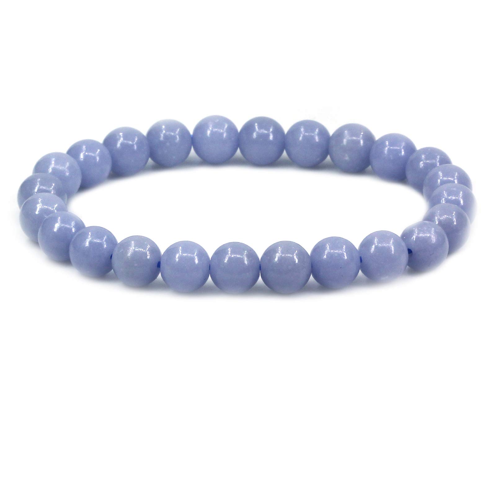 CHENYUE Natural A Blue Angelite Gemstone 8mm Round Beads Stretch Bracelet 7" Unisex