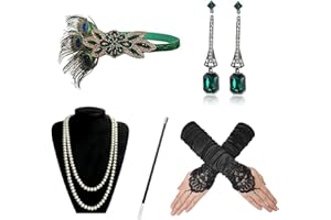 SANDERALA 1920s Gatsby Accessories Set for Women Flapper Costume 20s Flapper Headband Pearl Necklace Gloves Plastic Holder