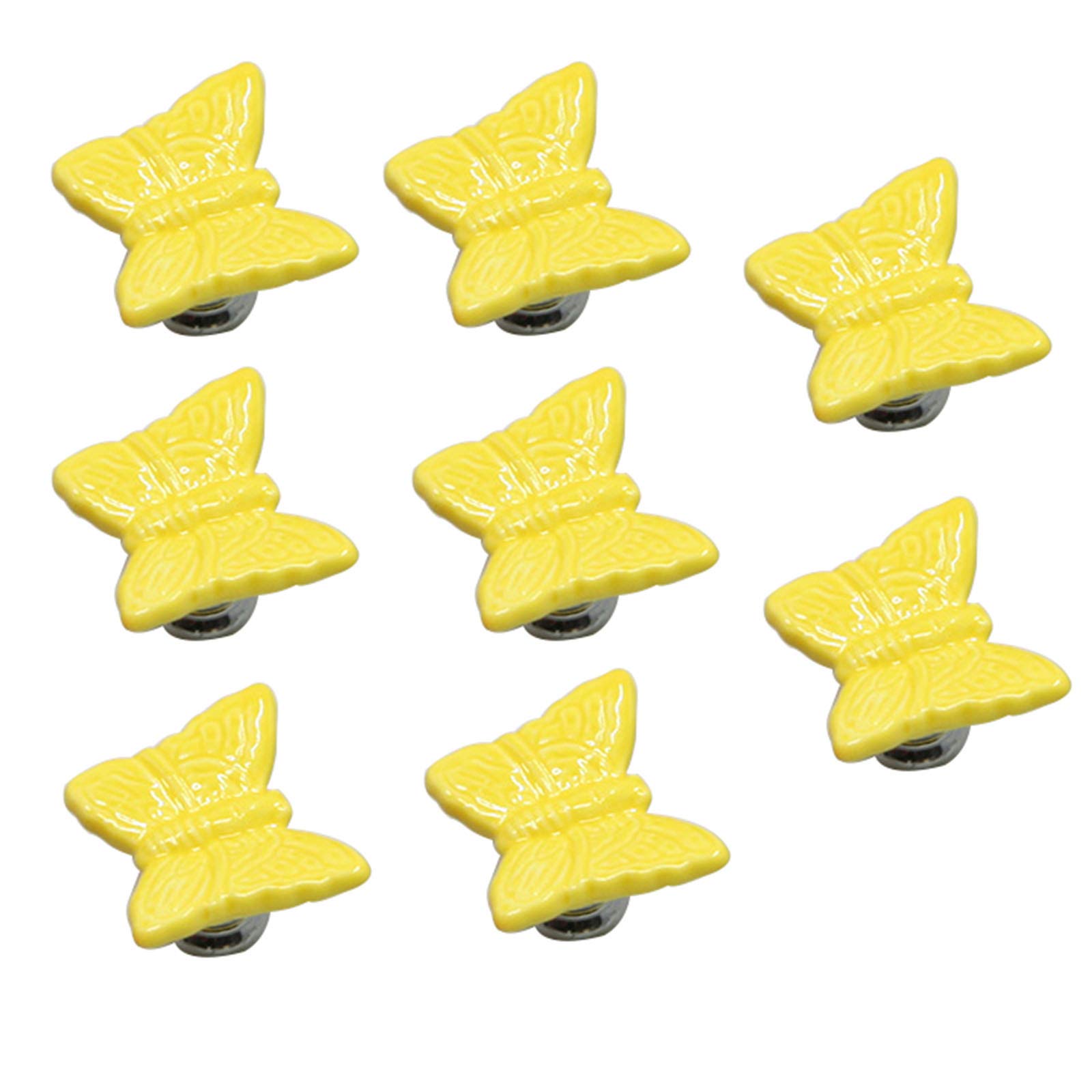 Annakideya Pack of 8 Yellow Butterfly Shaped Ceramic Drawer knobs with zinc Alloy Base Cabinet pulls Dresser Wardrobe Handles