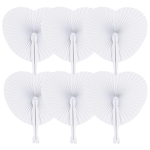Zwin 60PCS Heart Shaped Folding Paper Fans for Wedding Plastic Handheld Pocket Paper Fans White Paper Fans for Party Decorations