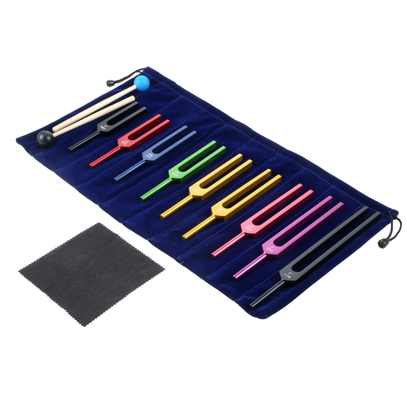 Dreld Solfeggio Tuning Forks Kit, 9 Frequency Healing Tuner with Silicone Hammer and Bag for DNA Repair Healing, Sound Therapy, Perfect Healing, Musical Instrument, Balancing, Healers (Colorful)