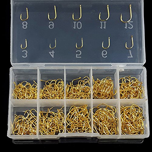 Thekuai Fishing Hooks High Carbon Steel different Size Saltwater Freshwater Fishing Hooks Gold (500 PCS Gold) - Thumbnail 4