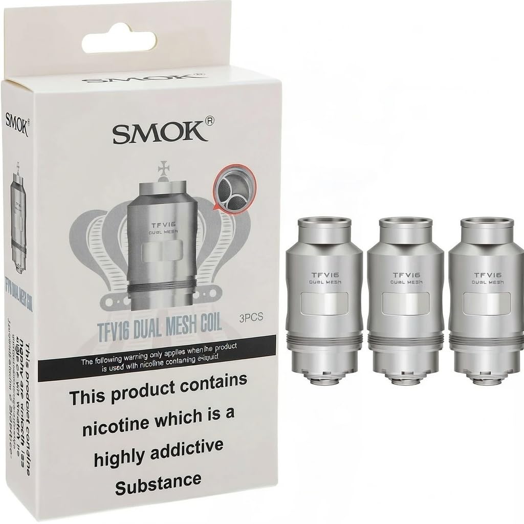 SMOK TFV16 Dual Mesh 0.12ohm Replacement Coils Pack of 3 - Honeycomb Dual Meshed Heads, 80-160W, Massive Clouds & Rich Flavor for TFV16 Sub-Ohm Tank, Mag P3, Morph 2, Mag-18 Kit - No Nicotine