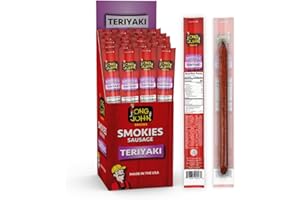 Long John Snacks Teriyaki Smokies – Pork & Beef Smoked Links with Teriyaki Sauce – Gluten-Free, Bold & Tangy Flavor – Individually Wrapped for Mess-Free Snacking – 24pack.