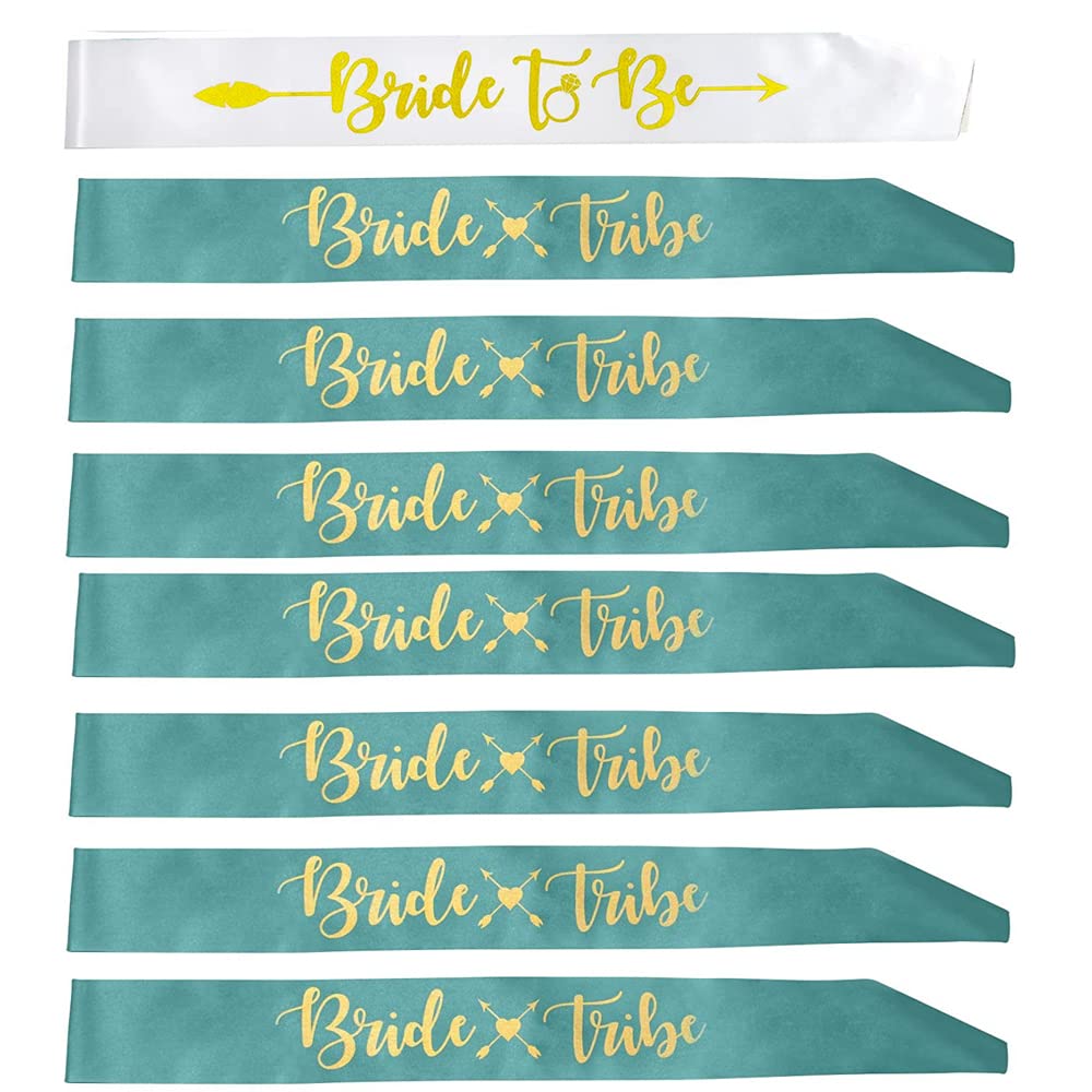 Hen Party Sash, 8 Pcs Bride Tribe Bridesmaids Sashes Bachelorette Sashes for Bridal Shower, Team Bride Sashes Bride to Be Hen Party Sash,Bachelorette Party, Wedding Party (Green)