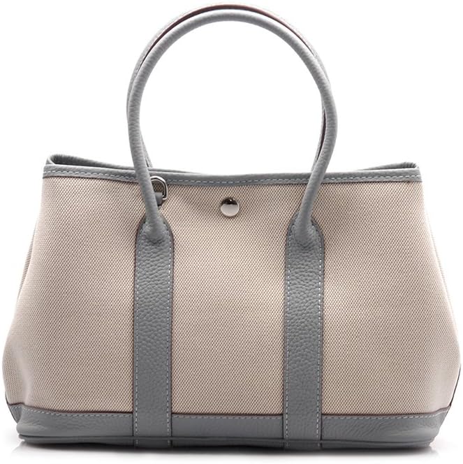 Viviesta Women's Full Grain Calf Leather Canvas Garden Shoulder Tote Party Bag Handbag