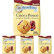 Mulino Bianco Biscotti Frollini Cuor di Bosco, con Lamponi, Mirtilli e Amarene, Colazione Ricca di Gusto, Senza Olio di Palma – 300 g (Confezione da 4)
