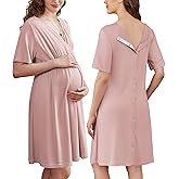 Ekouaer Labor and Delivery Gown for Hospital Short Sleeve Maternity Nursing Dress Nightgown with Button S-XXL
