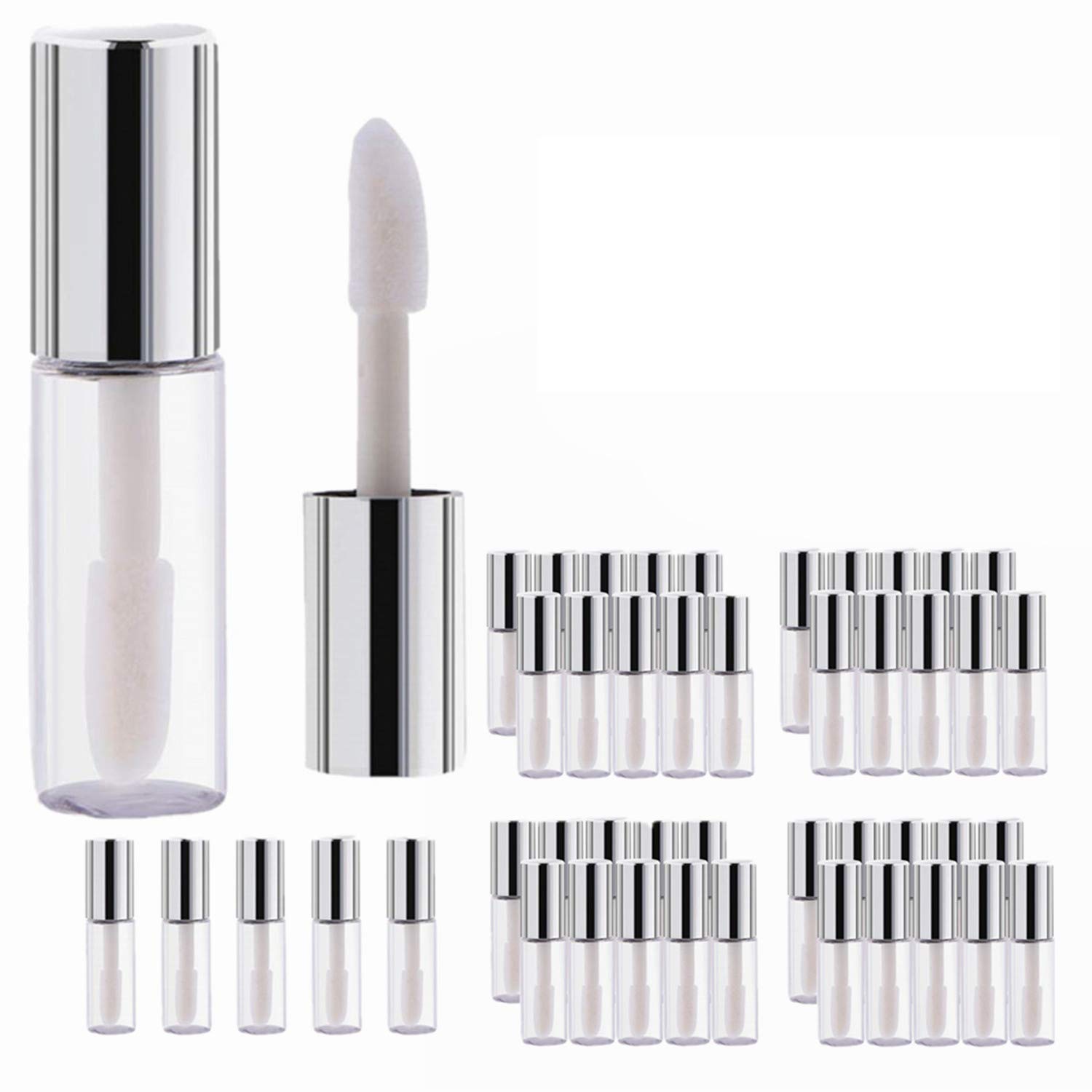ANGGREK 45 Pcs 1.2ML Empty Lip Gloss Tube Containers Mini Reusable and Refillable Lip Gloss Bottle Clear Body for DIY Cosmetics Travel Women Makeup