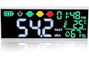 TEKCOPLUS Decibel Meter 13 inches 30~130dB Sound Level Meter, Large LCD Display Wall Hanging Sound Gauge, Noise Level Detector, Decibel Monitoring Device, Time, Temperature, Humidity for Studio Classroom Home